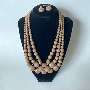 Brown plastic beaded statement necklace and earrings
